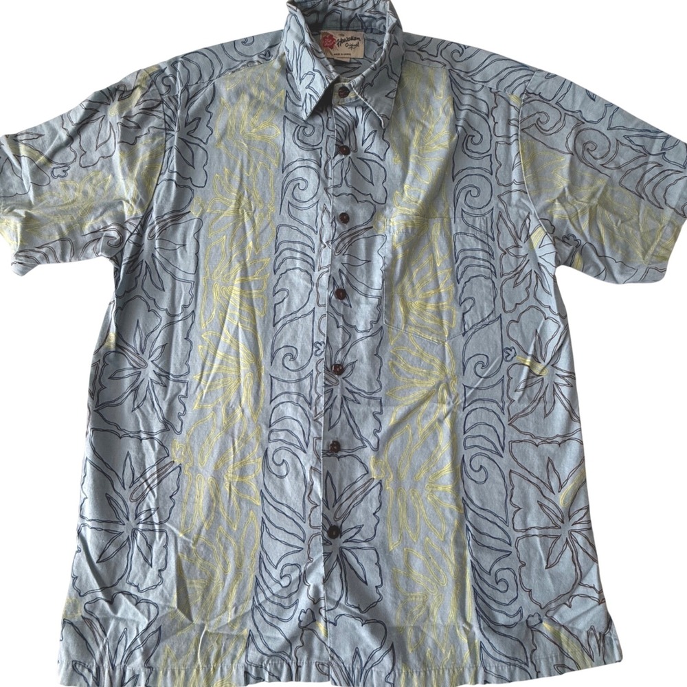 Vtg‎ Hilo Hattie Mens Hawaiian Shirt Blue Floral Cotton Size S Made Hawaii Aloha